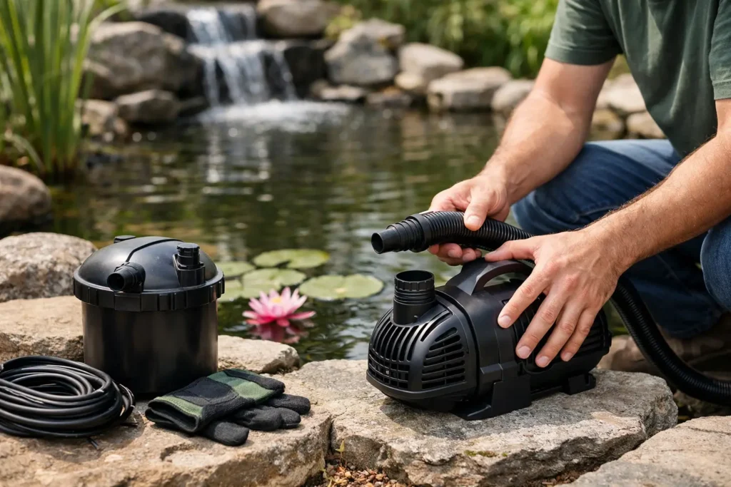 Een vijverpomp installeren in tuinvijver doe je zo