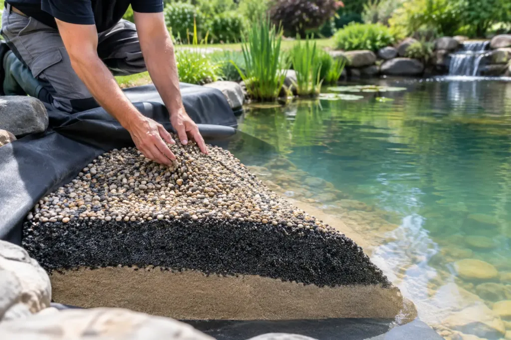 Vijver bodemlaag opbouwen voor helder water